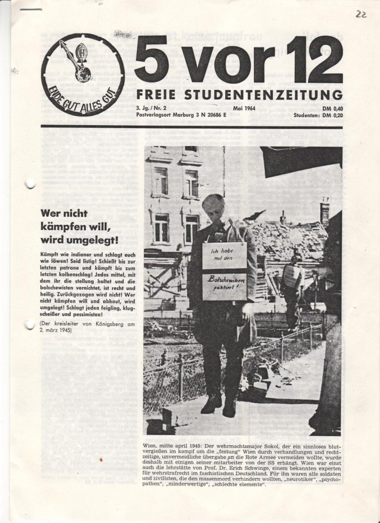 Titelblatt der studentischen Zeitung »5 vor 12«, Mai 1964: Quelle: Sammlung Wüllner (Stiftung Gedenkstätten Sachsen-Anhalt)
