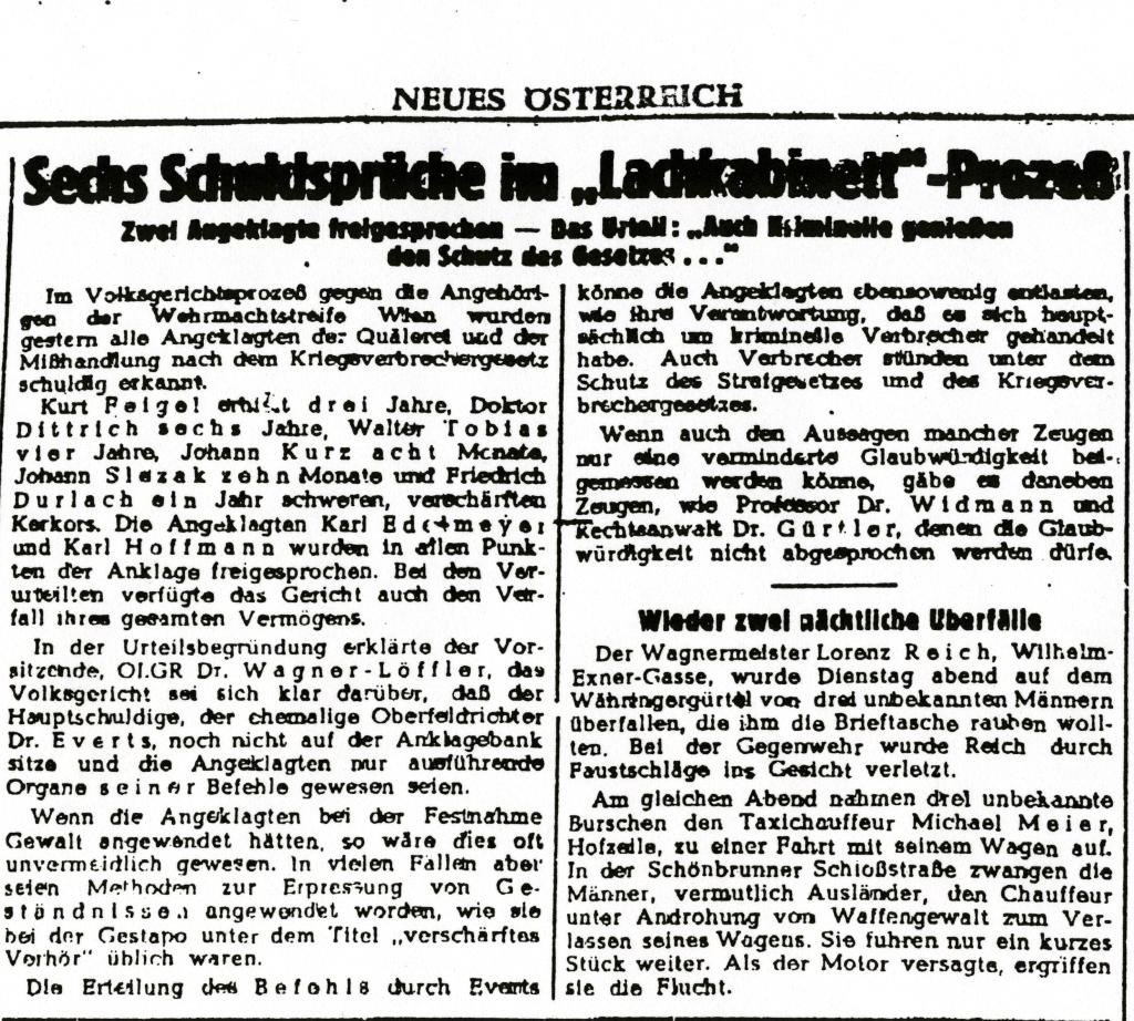 Ausschnitt »Neues Österreich«, 26.März 1948: Quelle: »Neues Österreich« vom 26. März 1948
