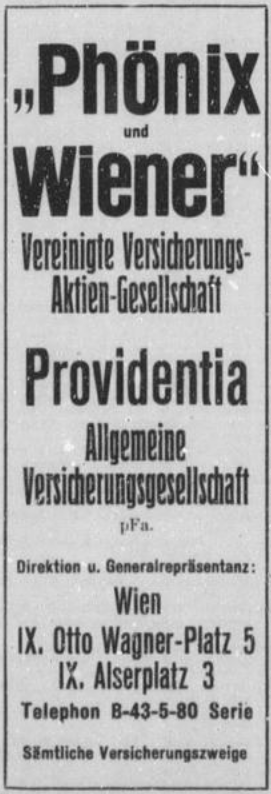 Inserat Phönix-Versicherung, 1930, mit Anschrift (Quelle: Lehmann)