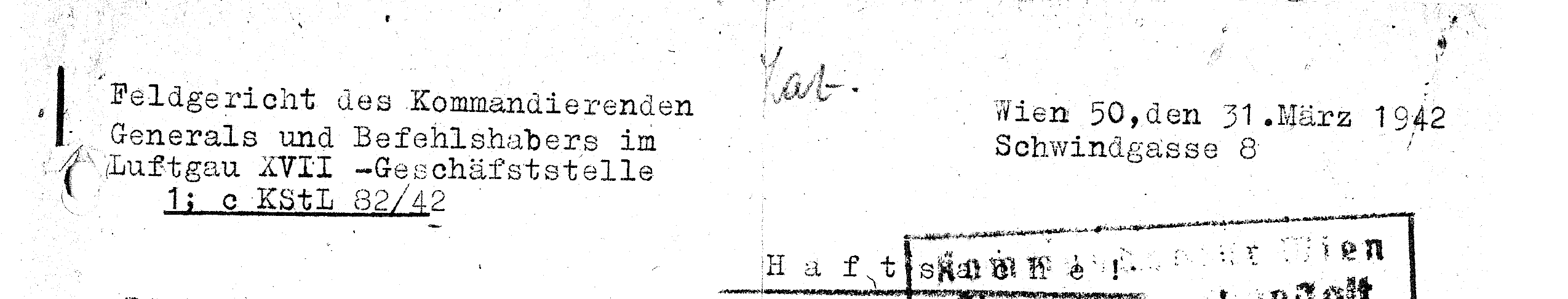 Briefkopf eines Schreibens des Gerichts des Luftgaus an eine Wiener Haftanstalt, 1942 (Quelle: DÖW)