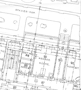 Plan des Gefangenenhauses von ca. 1900, zu sehen etwa der Spazierhof und eine Arrestzelle im Erdgeschoß (noch heute vorhanden!) (Quelle: Privatarchiv M.L.)